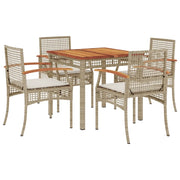 Set da Pranzo da Giardino 5 pz | Set Salotto da Giardino con Cuscini Beige in Polyrattan