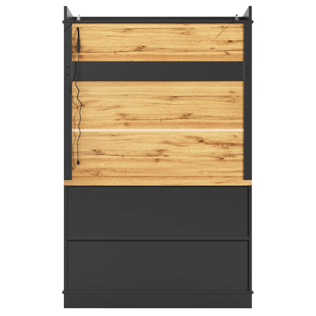 ARMADIO DA CUCINA ALTO 107x43x184 cm Nero LED Set 2 unità