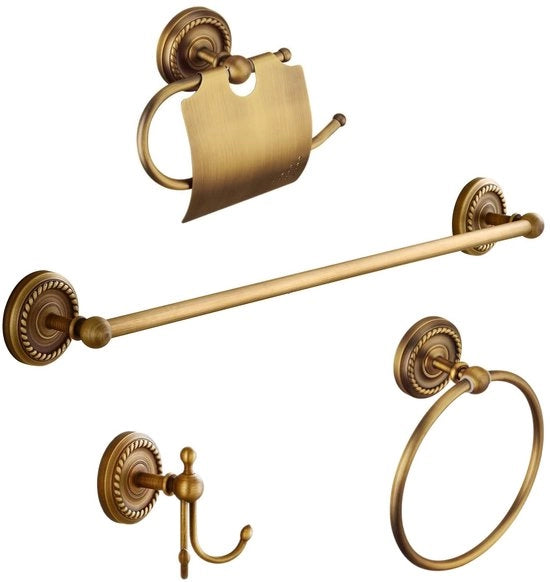 Set accessori da bagno 4 pezzi - Installazione a muro - Supporto asciugamano/Porta asciugamano - Supporto carta igienica - Maniglia doccia - In metallo massello - Accessori da bagno