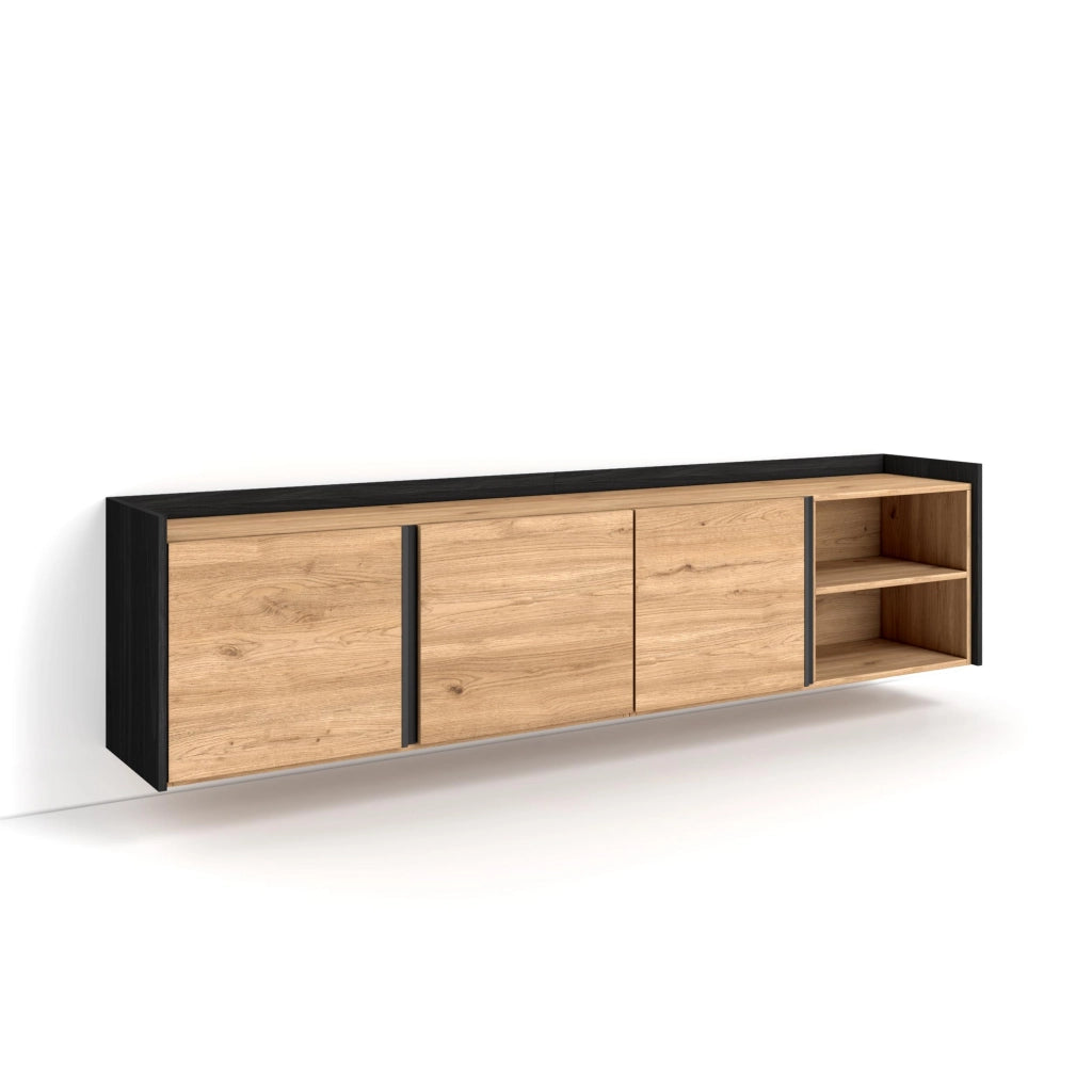 Mobile TV Soggiorno, 207x50x35 cm, Per TV fino a 80", Sospeso, da appendere, Rovere e nero