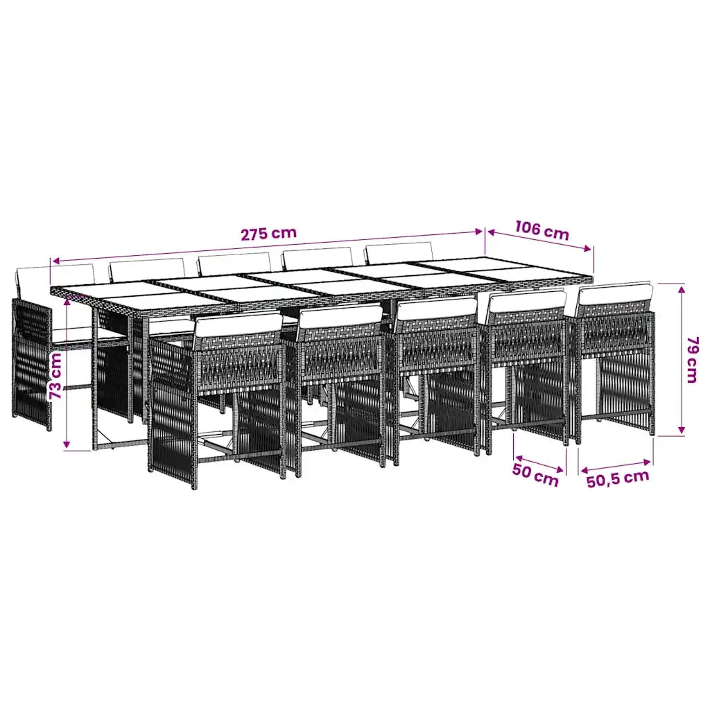 Set da Pranzo da Giardino 11 pz con Cuscini in Polyrattan Nero 3211650