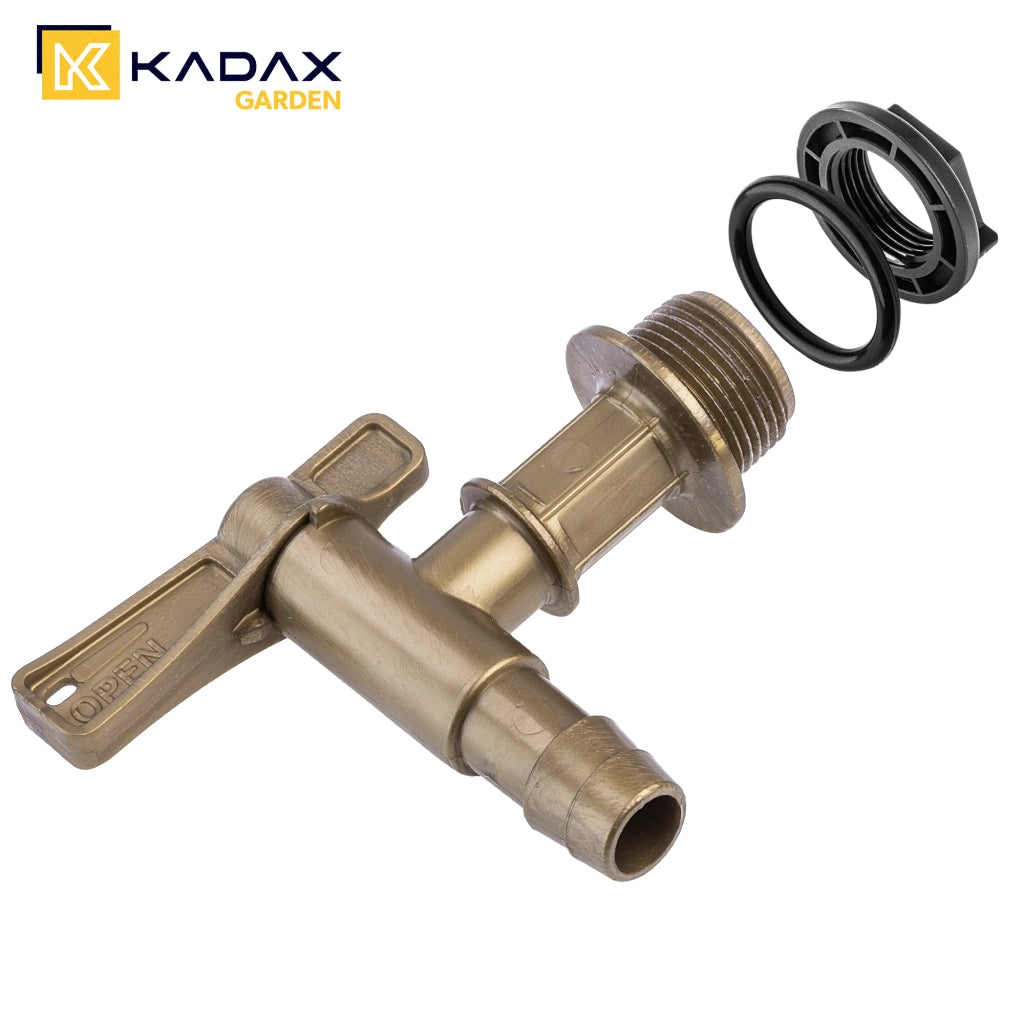 Rubinetto da giardino KADAX 3/4 per serbatoio di acqua piovana con valvola a barilotto.