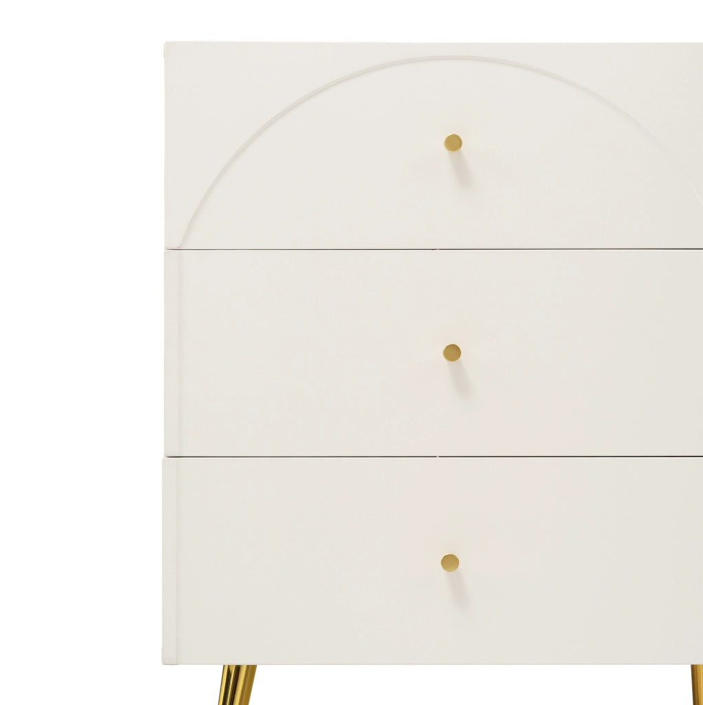 Cassettiera con 6 cassetti frontali curvi 120x40x85 cm; in truciolare e metallo; crema bianco