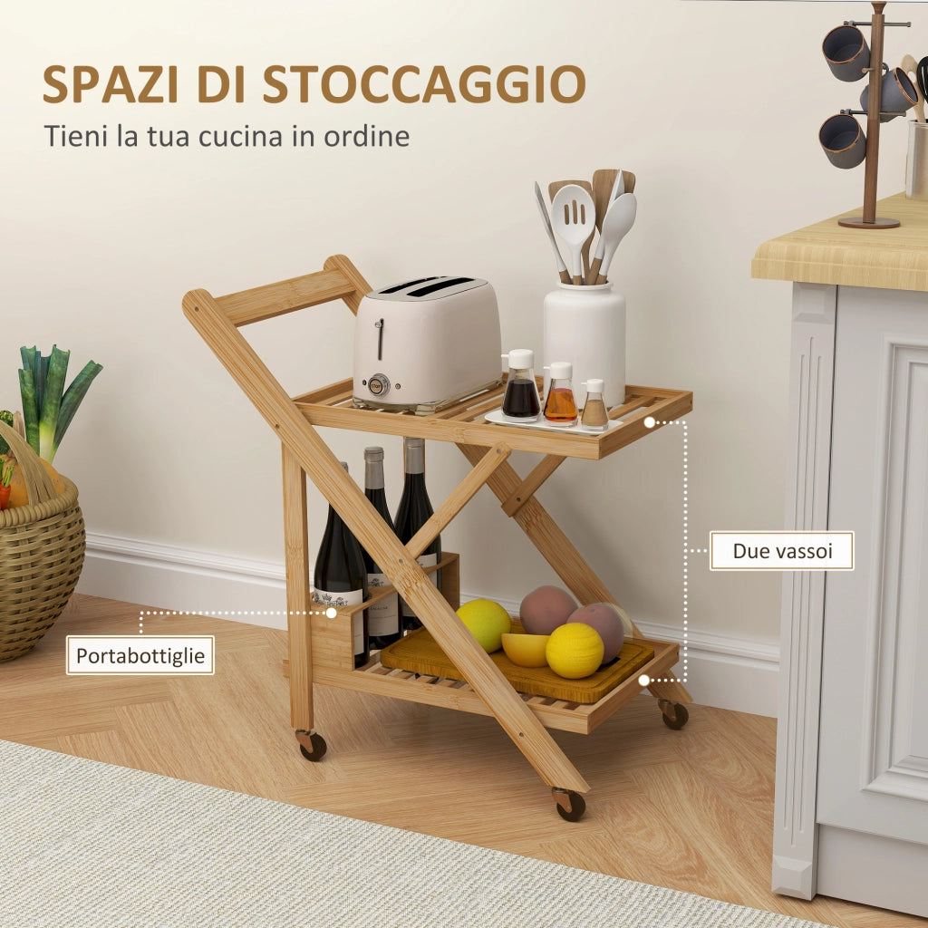 Tavolino Pieghevole a 2 Livelli in Legno di Bamb¨´ ¨C zephmum ¨C Con Portabottiglie