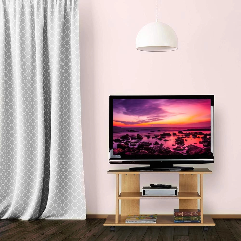 Mobile TV in Legno MDF con Ruote e 2 Ripiani Porta Televisore Moderno 80x40x45 cm Quercia
