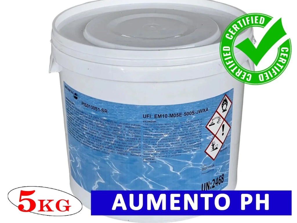 Aumento PH Acqua Piscina 5Kg Granulare PH+ Incrementatore Pulizia Piu