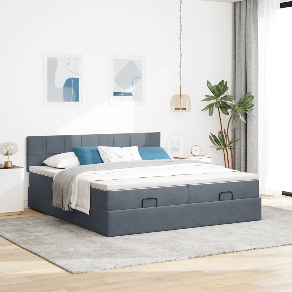 Struttura Letto Pouf con Materassi 160x200 cm in Velluto 3312069