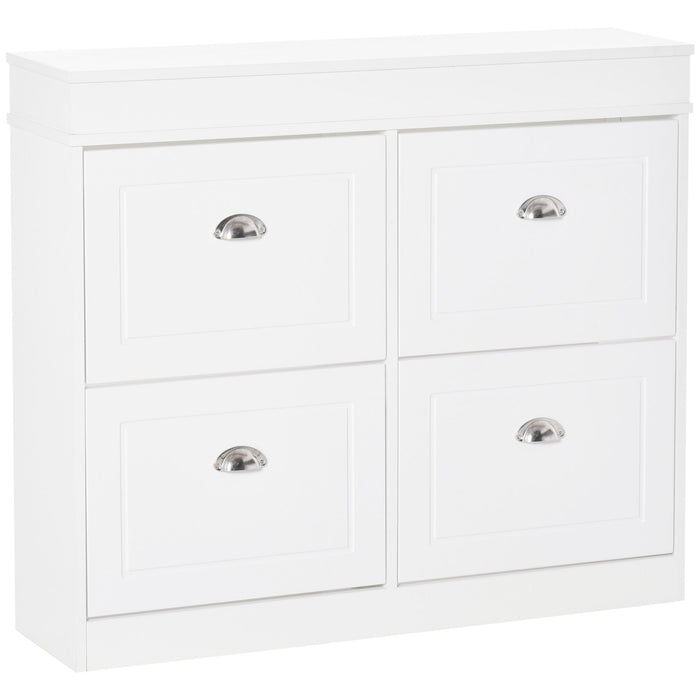 Scarpiera 4 Cassetti a Ribalta 32 Paia 98x24x83 cm in Legno Bianco