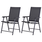 Set 2 Sedie da Giardino Pieghevoli con Braccioli in Metallo e Texteline, 58x64x94cm, Nero