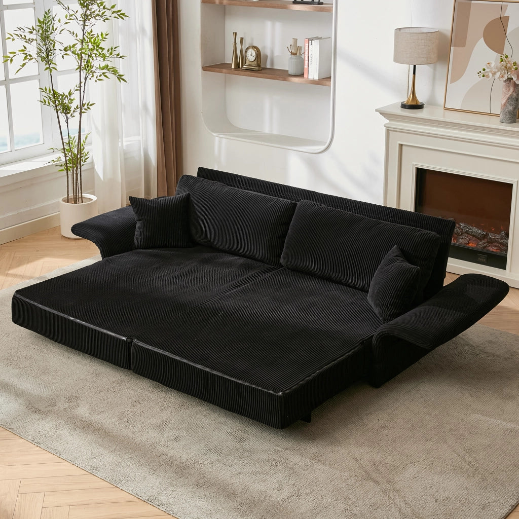 Divano letto convertibile in velluto a coste nero 182x88x84 cm