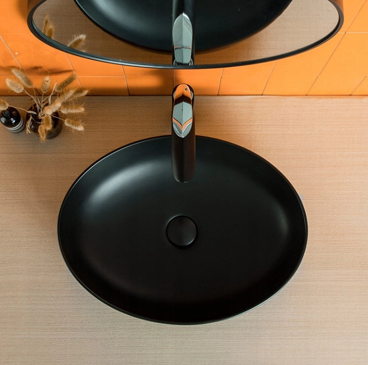 Lavabo da appoggio in ceramica nero opaco, 41x33 cm, ovale