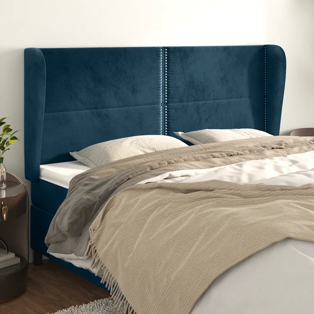 Testiera ad Orecchio Blu Scuro 203x23x118/128 cm in Velluto
