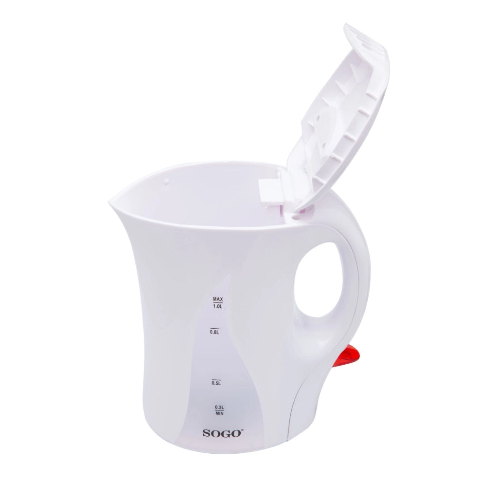 Bollitore elettrico da 1 litro con spegnimento automatico, resistenza acciaio inox, indicatore livello acqua 1100W - SOGO