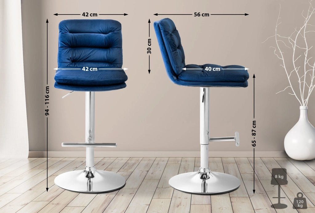 2er Set Barhocker Damar Samt chrom