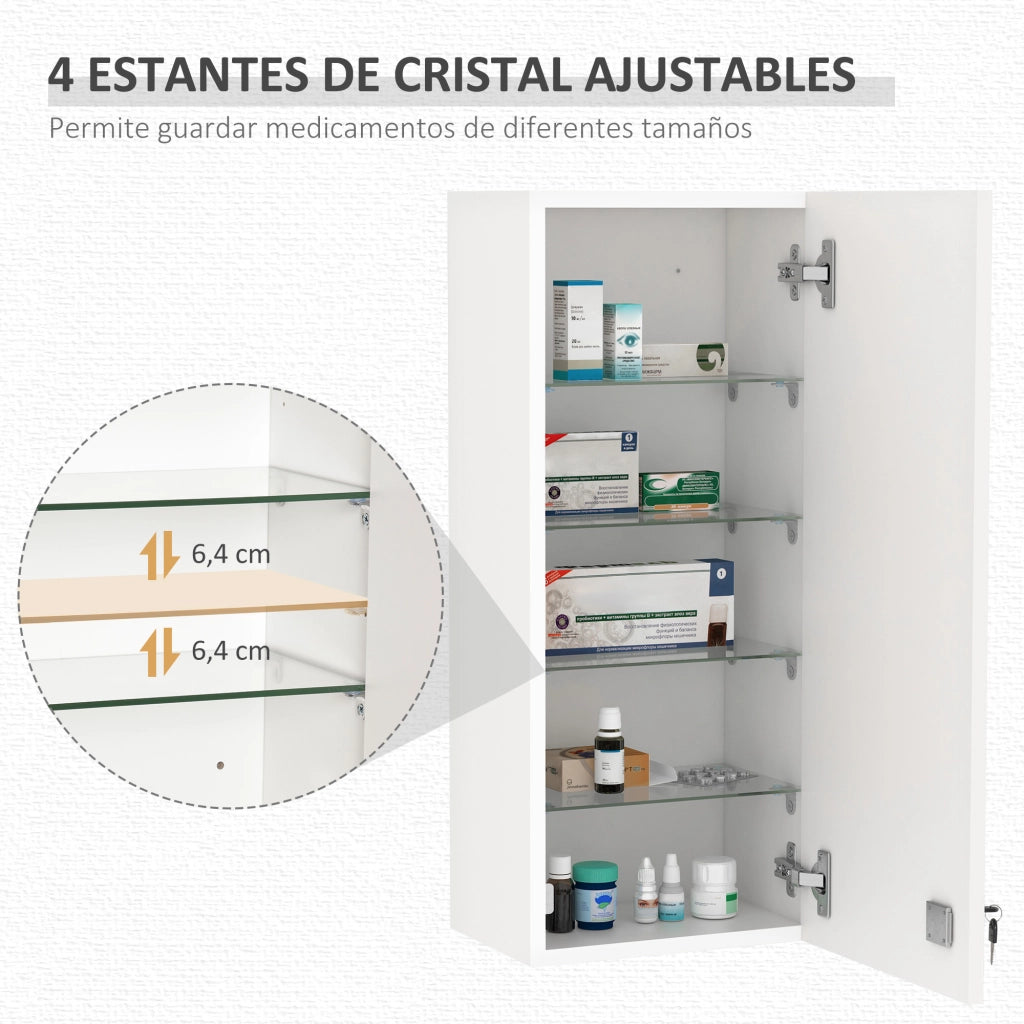 Armadietto Pronto Soccorso 5 Ripiani Vetro ¨C zephmum ¨C 30x20x70 cm Bianco