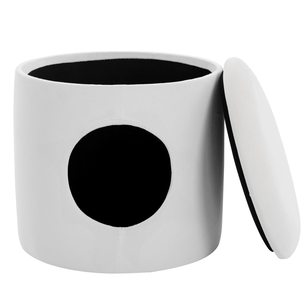 SEDIA Girevole 53x50x47 cm In Velluto Bianco con vano contenitore