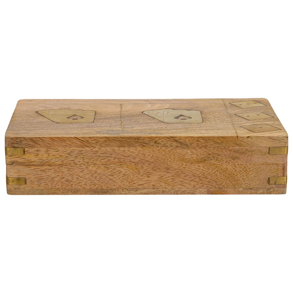 Gioco 2 in 1 (carte+dadi) in scatola di legno marrone 19,5x12x4h