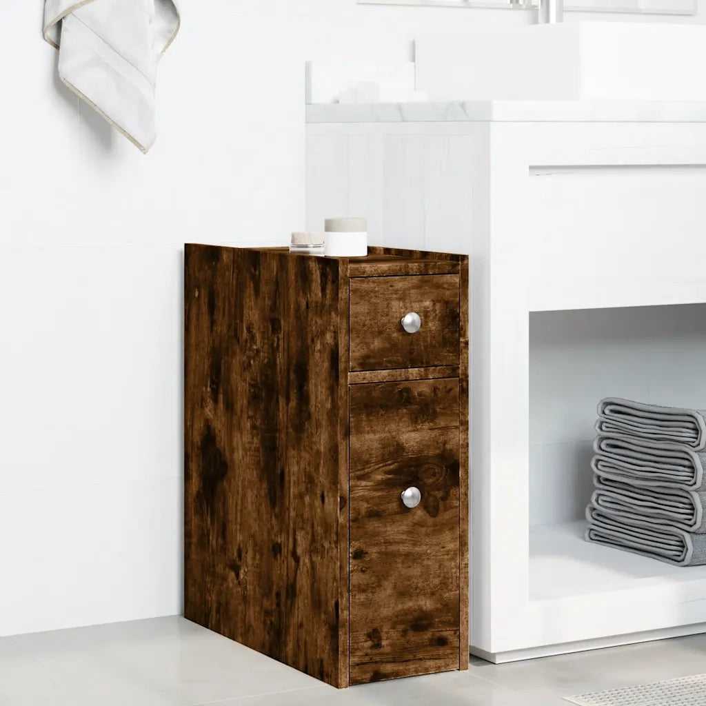 Armadietto da Bagno Stretto con Ruote Rovere Fumo in Truciolato 855290