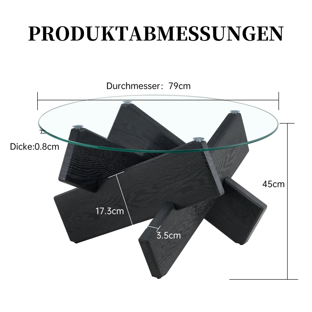 TAVOLO DA CAFFÈ Rotondo 79 cm MDF e Vetro Nero/Trasparente