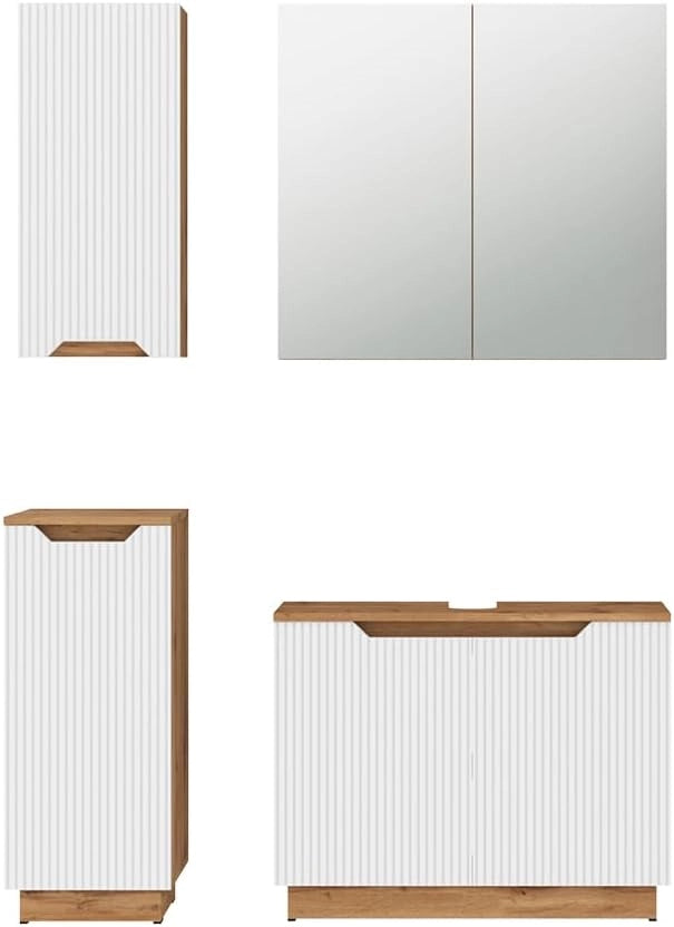 Set di mobili da bagno Lotta, Rovere/bianco a strisce, 4 parti