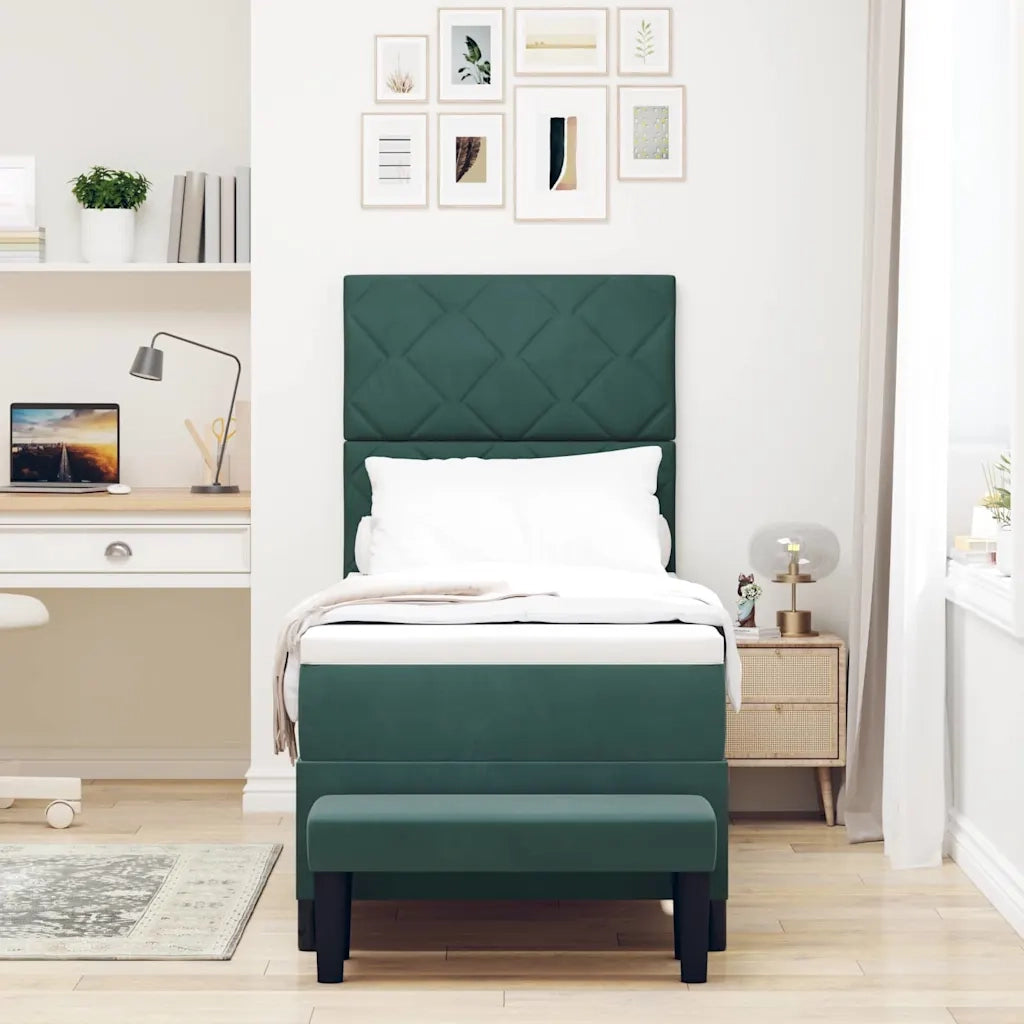 Letto a molle con materasso Verde scuro 80 x 200 cm Velluto