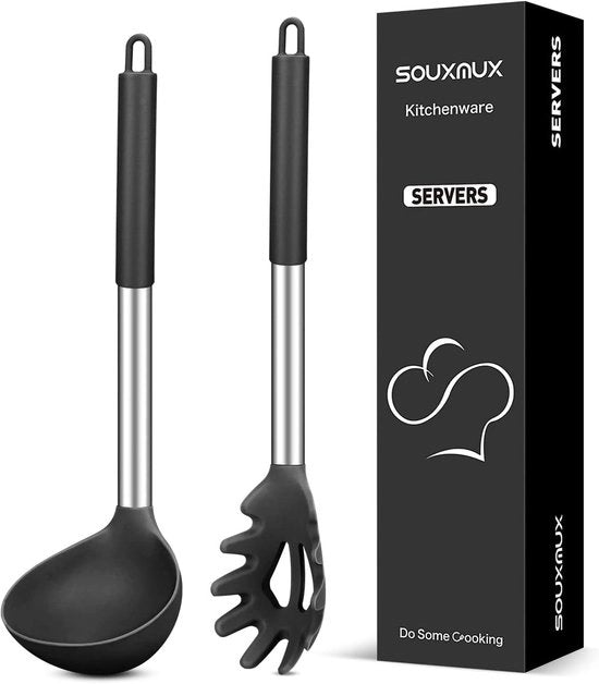 Utensile in silicone per cucina - Spiedino per pasta - Servizio per cucina - Antiforatura resistente al calore - 32cm di lunghezza - Nero