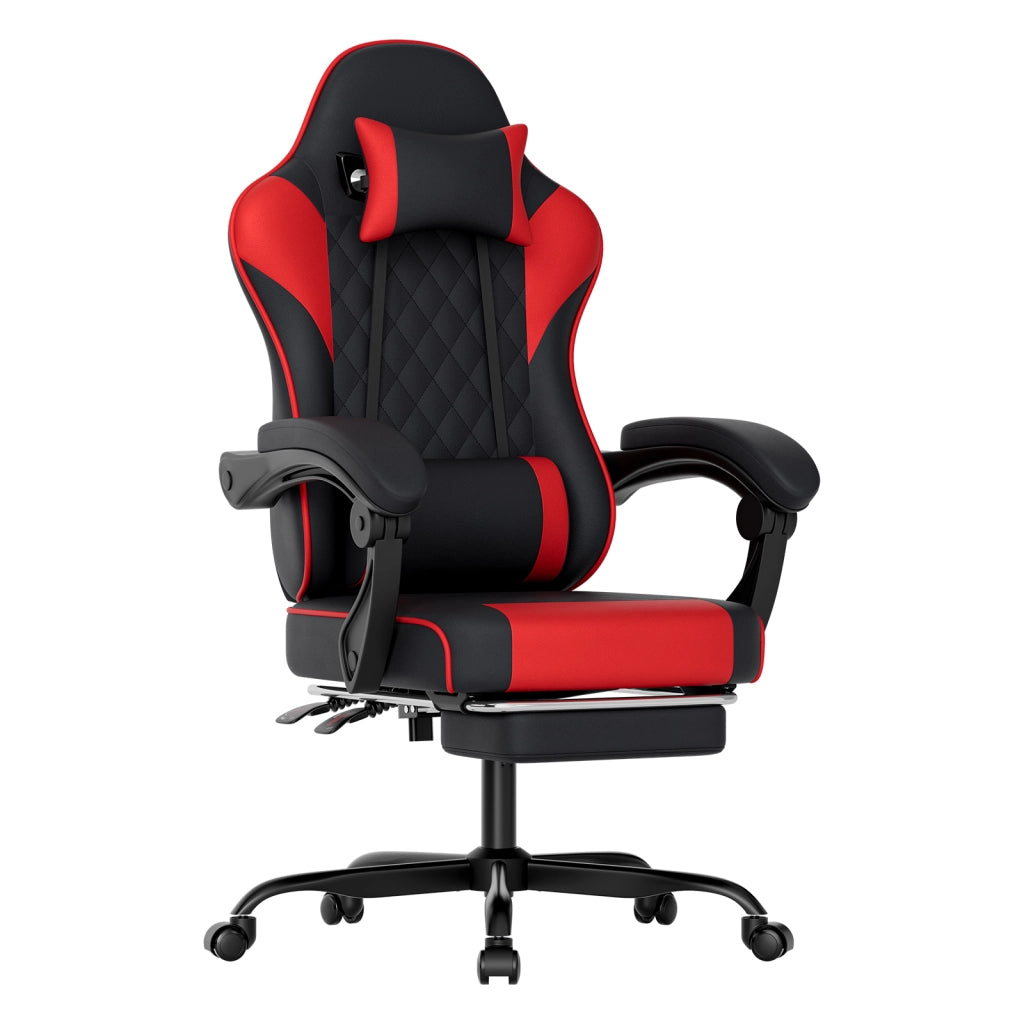 Sedia da gaming ergonomica nera e rossa in PVC