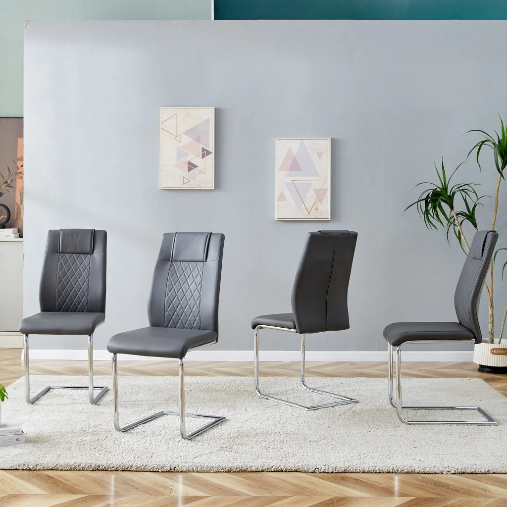 Sedie da Pranzo Scandinave ¨C MINIMAL ¨C Set 4 Pezzi, Similpelle Grigio Scuro, Gambe in Metallo