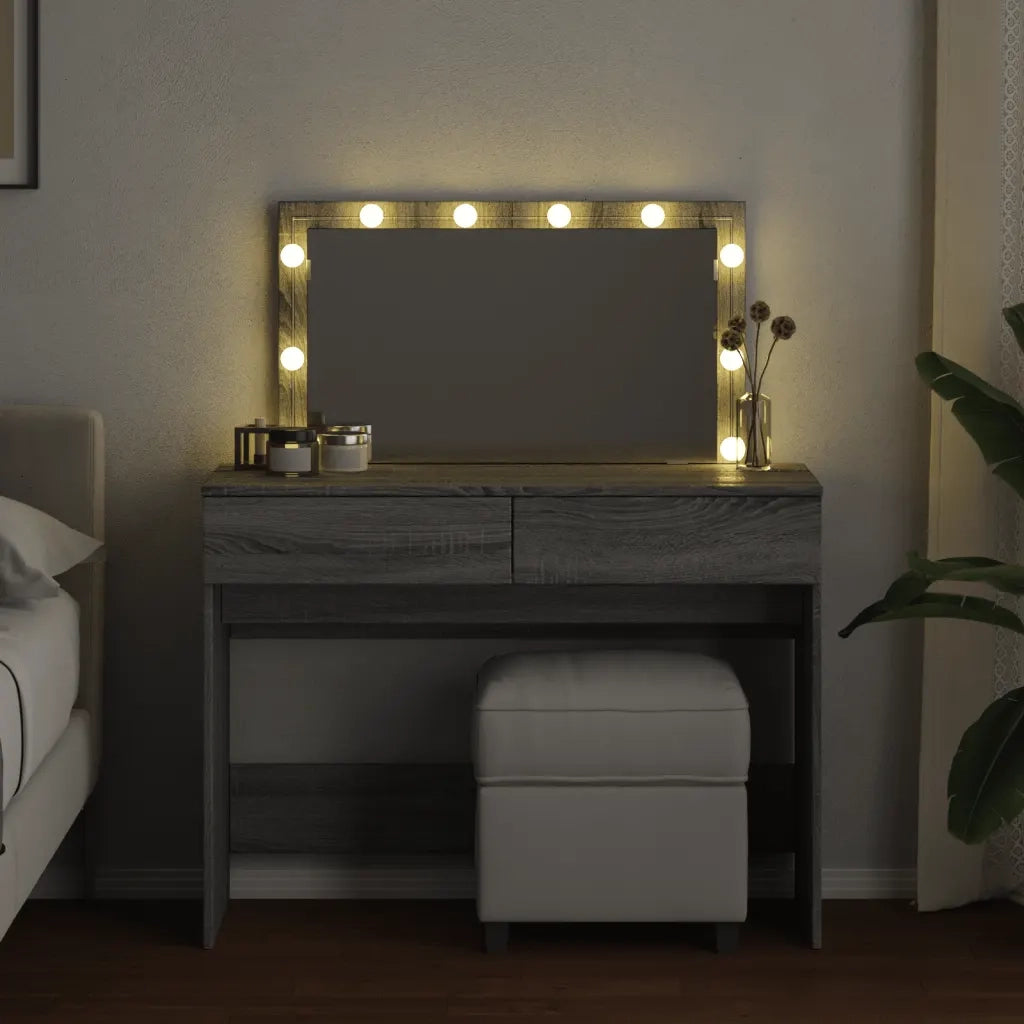 Toeletta | Tavolo da Trucco con LED Grigio Sonoma 100x40x120 cm