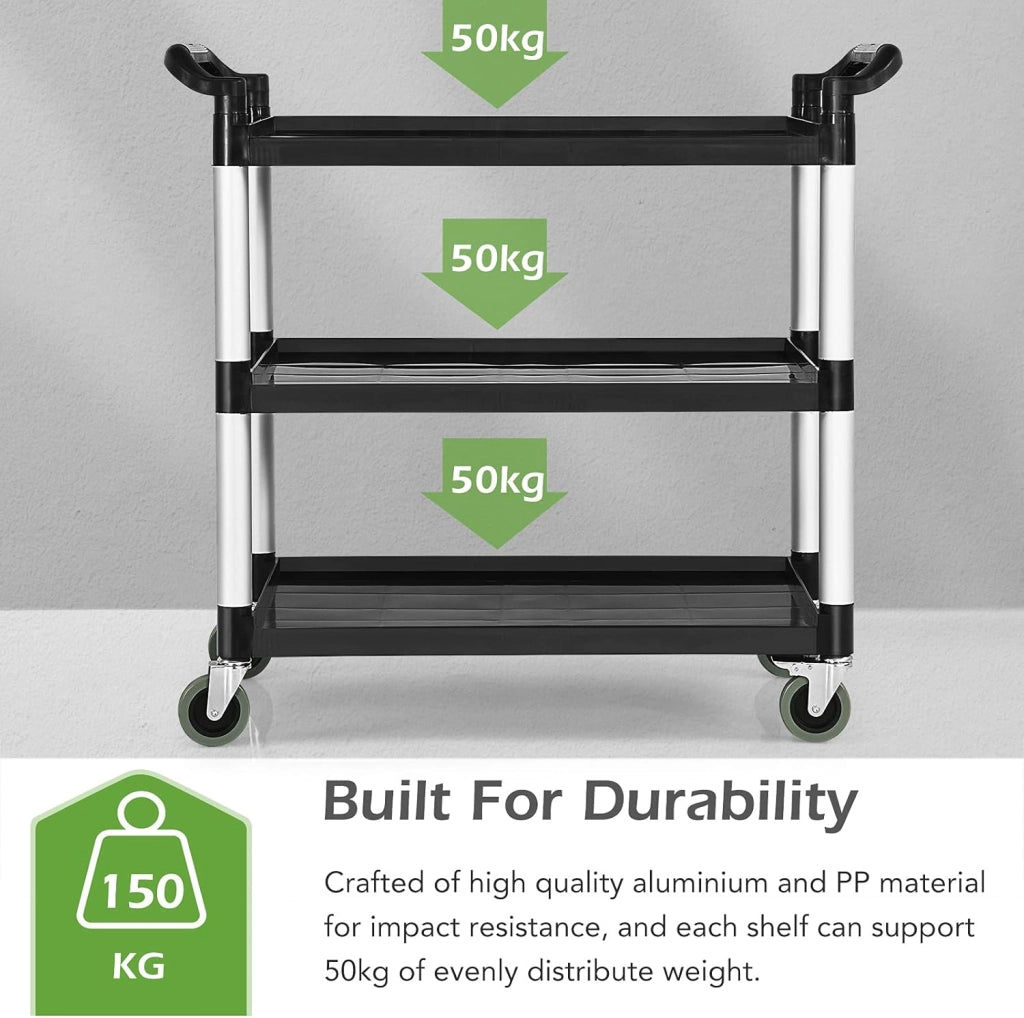 Carrello da cucina a 3 livelli, multifunzionale con manici umanizzati e ampio spazio di archiviazione e ruote flessibili con sistema frenante, carrello multiuso per cucina, magazzino, ufficio