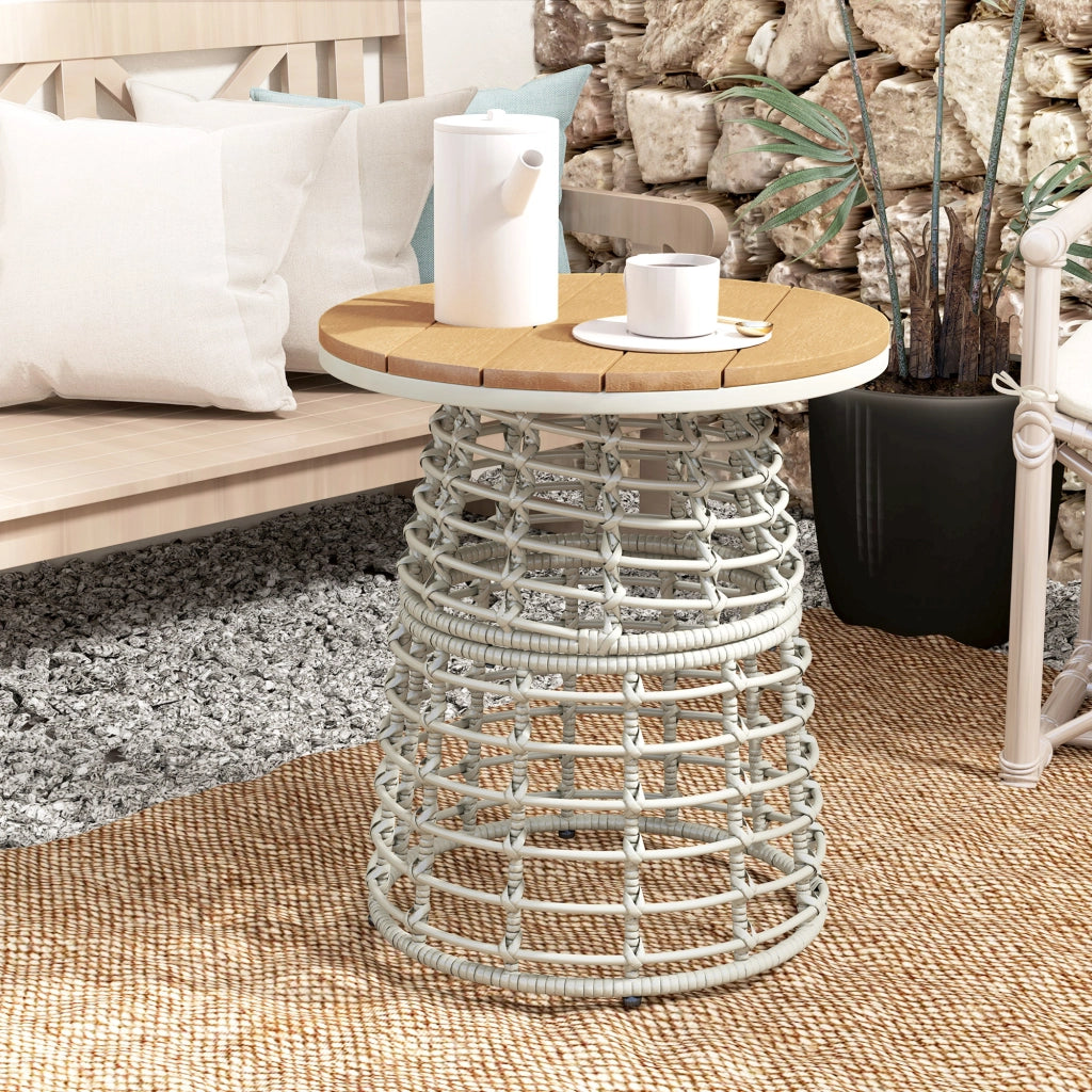 Tavolino da Giardino Rotondo ¨C Xylo ¨C Effetto Rattan Grigio ?45x50cm