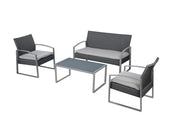 Salotto da esterno divano, due poltrone e tavolino metallo grigio e rattan sintetico grigio scuro Fredi Shewa