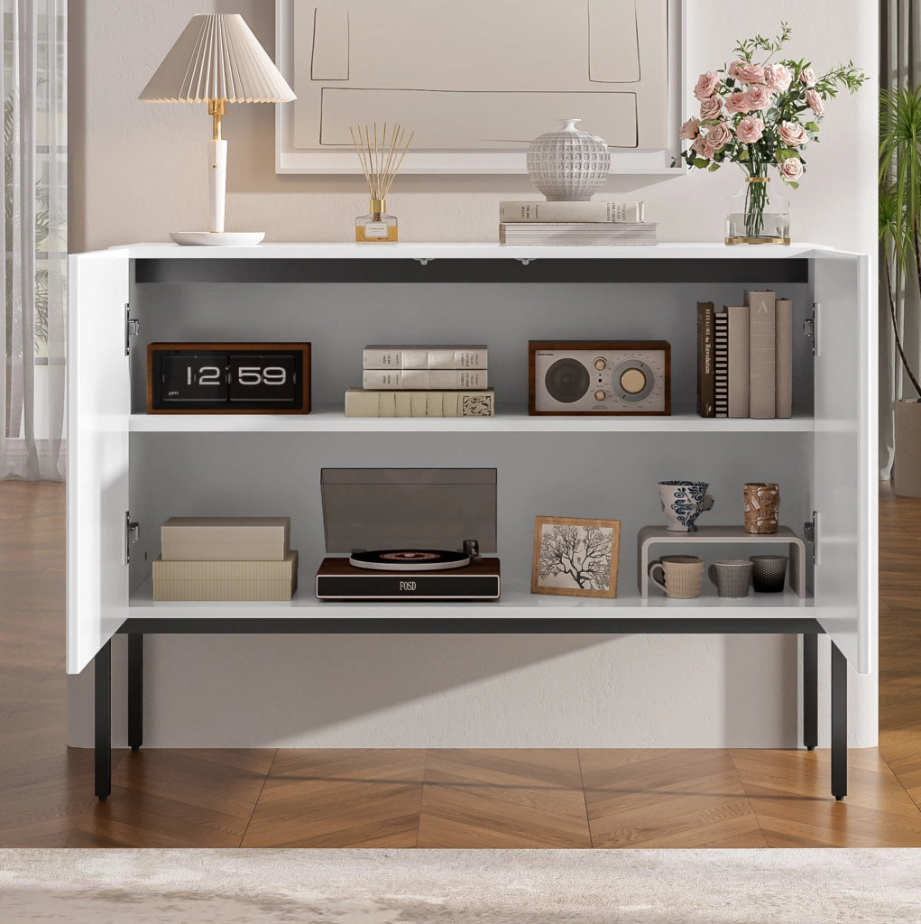 Sideboard a 2 ante con gambe in metallo; design ad arco; bianco; 100x40x75 cm