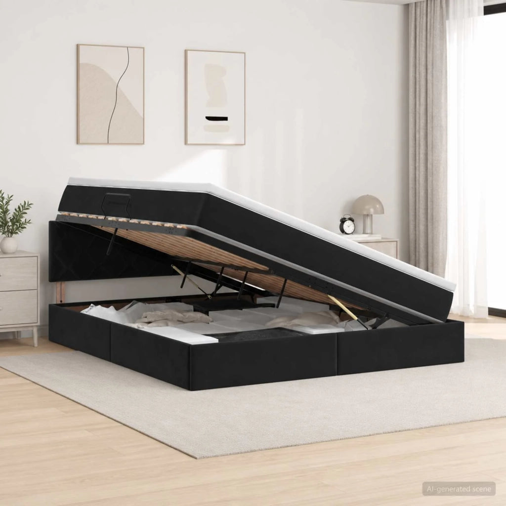 Letto con contenitore LED e materasso Nero 160 x 200 cm Velluto 3459320