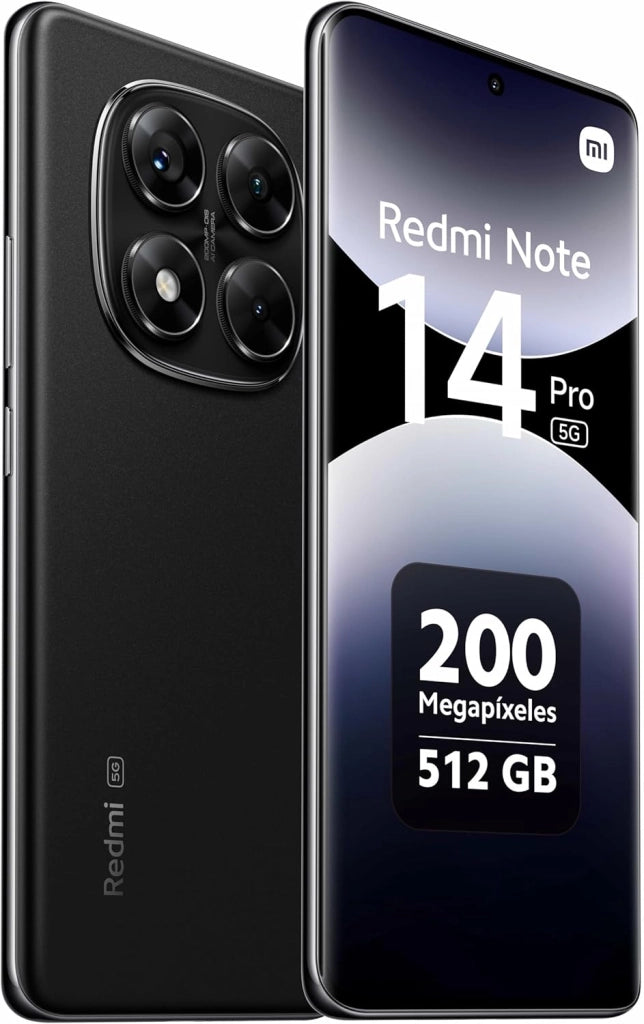 Redmi Note 14 Pro 5G - Smartphone de 12+512GB, Pantalla de 6.67" AMOLED FHD+ 120Hz, MediaTek Dimensity 7300-Ultra, cámara de 200MP, TurboCharge 45W, Cargador no Incluido, Negro (Versión ES)