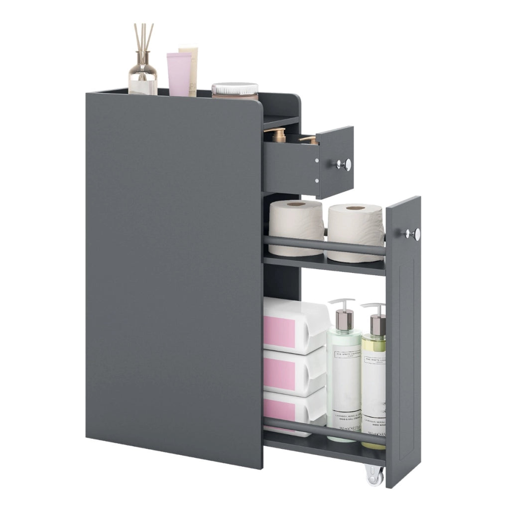 Armadietto da bagno stretto a 4 ripiani con cassetti estraibili, Armadietto da bagno armadio da bagno Grigio-Armadietti da bagno