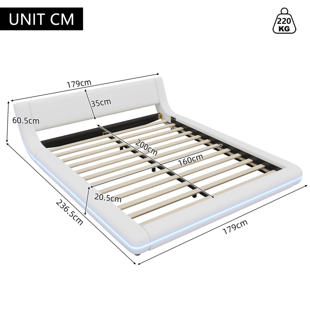 Letto a pavimento 160x200 cm in PU e MDF con illuminazione LED