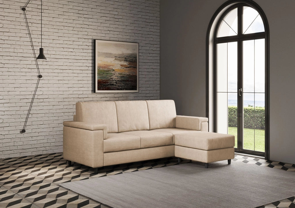 Divano 3 Posti con Pouf 208x155x85 cm Marrak in Tessuto Beige