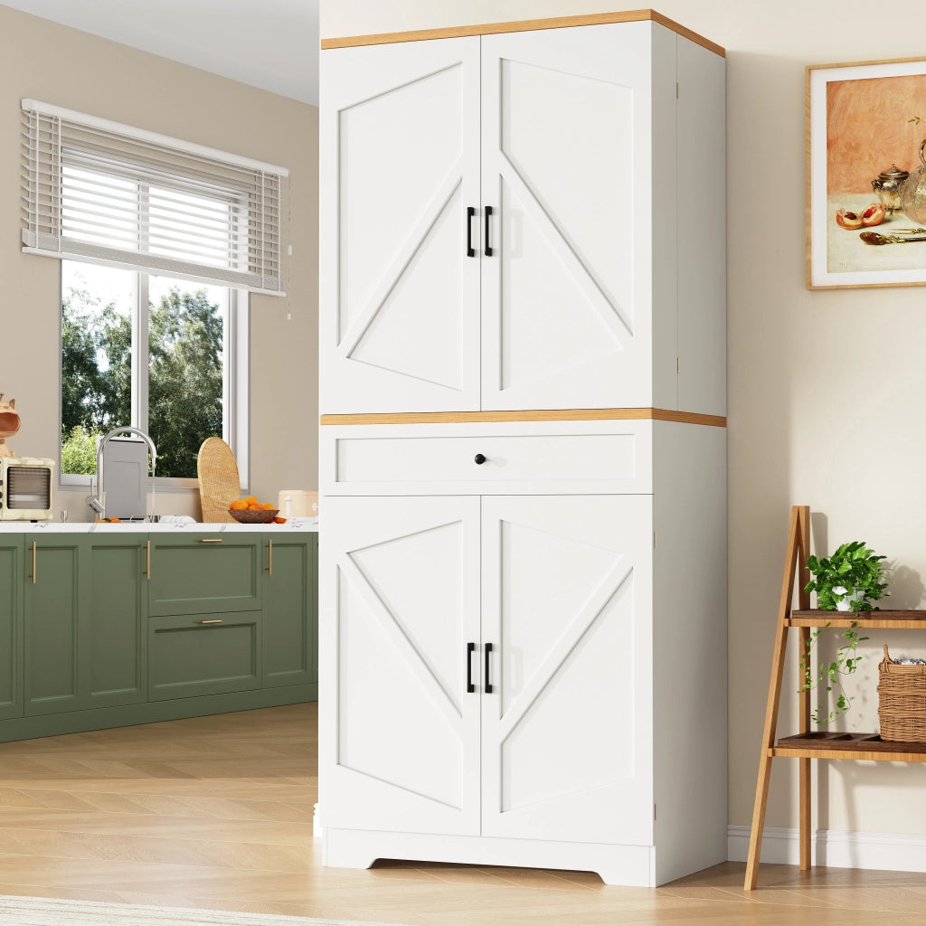 Credenza Alta da Cucina con Ripiani e Cassetti; Mobile Contenitore Multifunzionale per Cucina; in MDF; 80x40x180 cm; Bianco