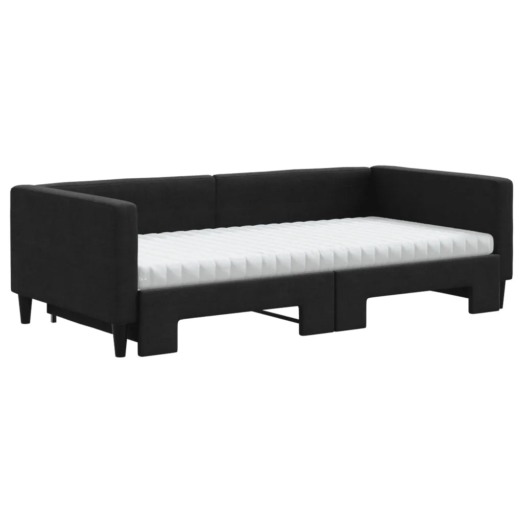 Divano Letto Estraibile con Materassi Nero 100x200 cm Tessuto 3196603