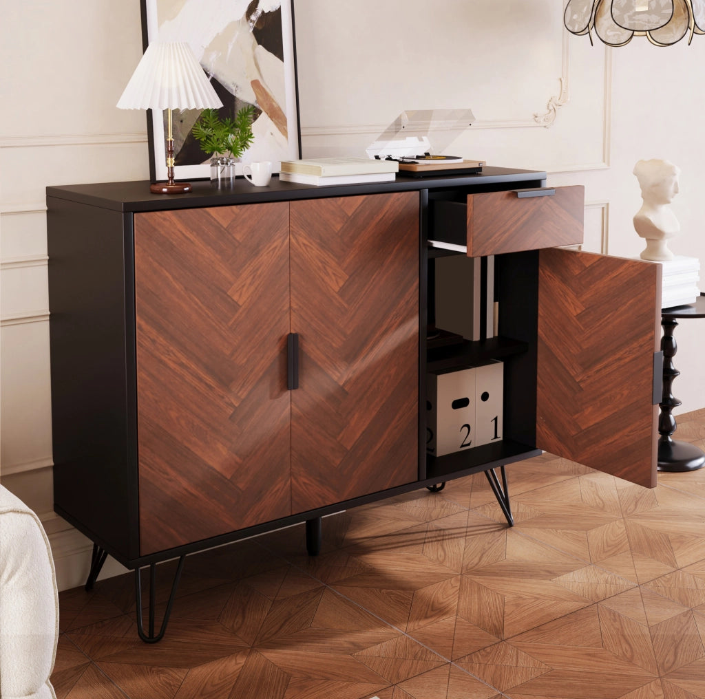 Mobile contenitore con 3 ante e cassetto nero effetto legno