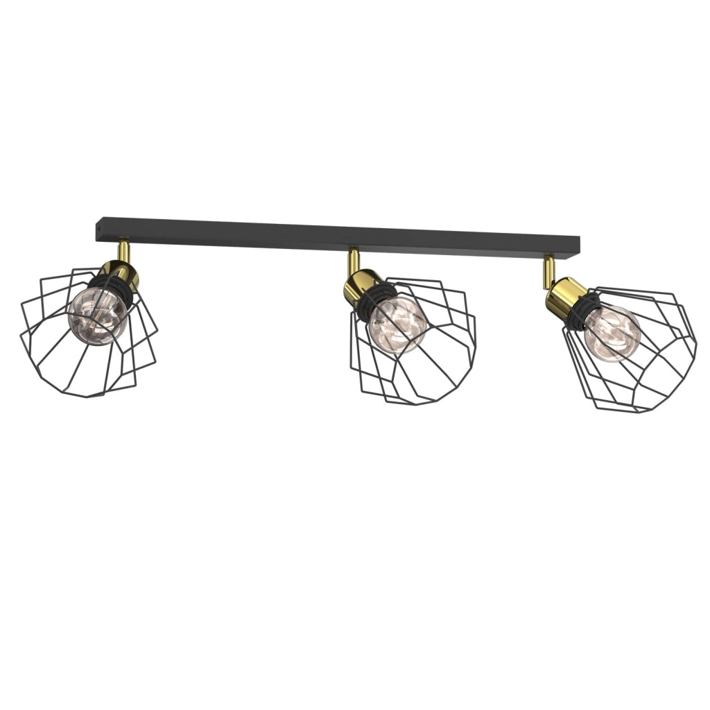 Lampada soffitto industriale Parkla 3xE27 nero oro
