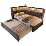 Letto a Divanetto 90x200 cm - Estraibile; USB; Type-C; LED e Mensole - Grigio