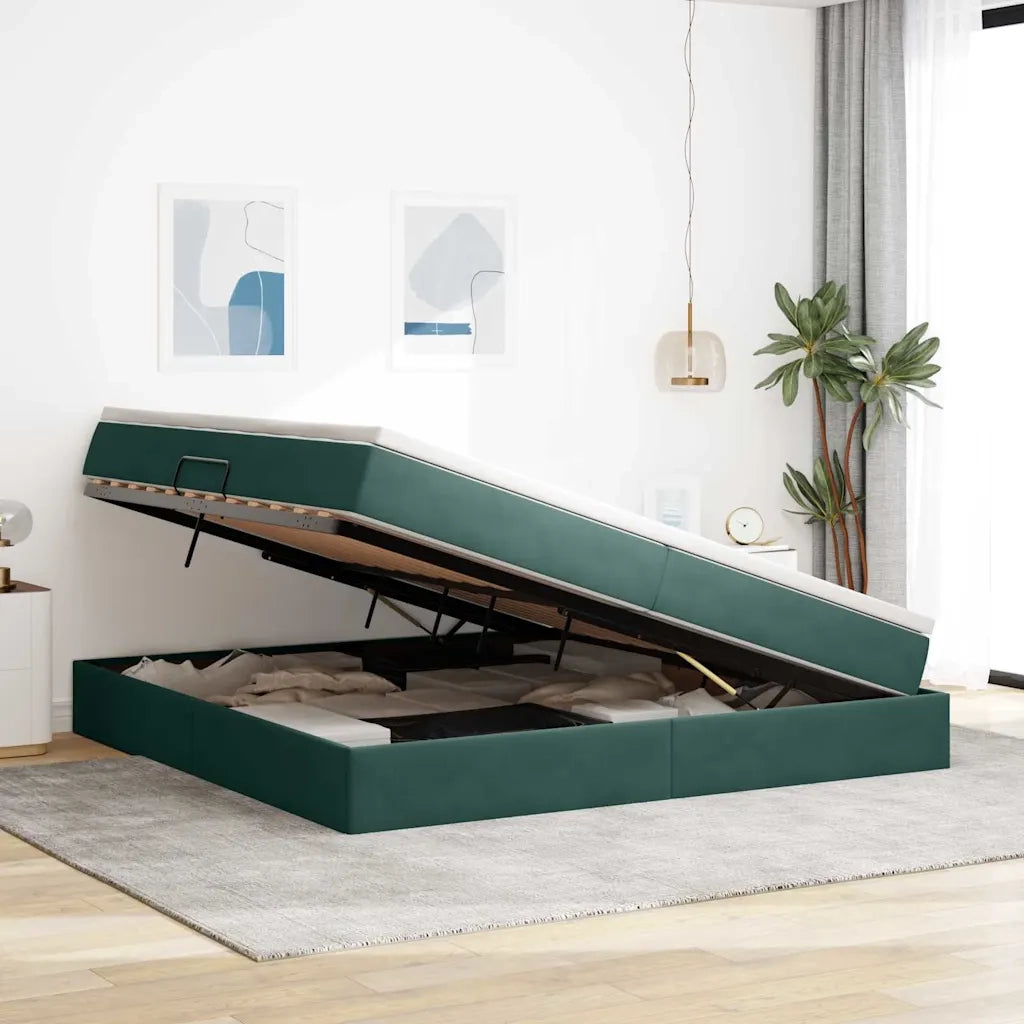 Letto con contenitore e materasso Verde Scuro 200 x 200 cm