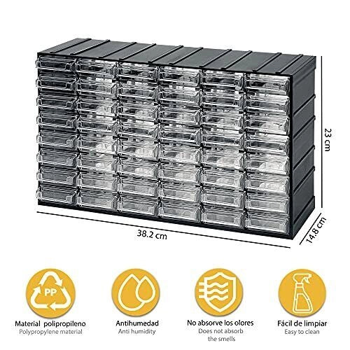 Artplast 292008 Serie 600 Cassettiera 48 Cassetti Trasparenti con Portaetichetta Assemblabile ad Incastro 382x148xh 230 mm