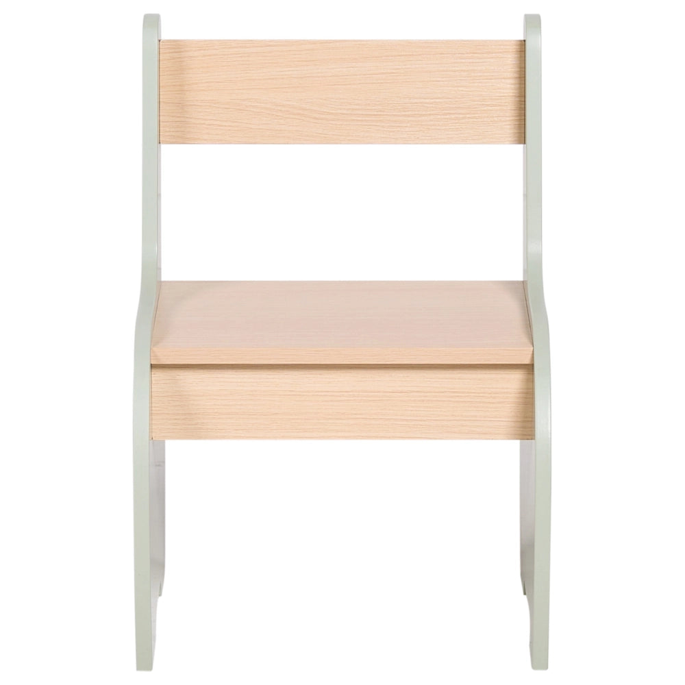 Elegante set per bambini da 2 posti con tavolo e sedie in MDF con contenitore, per la stanza dei bambini nei colori marrone chiaro e verde