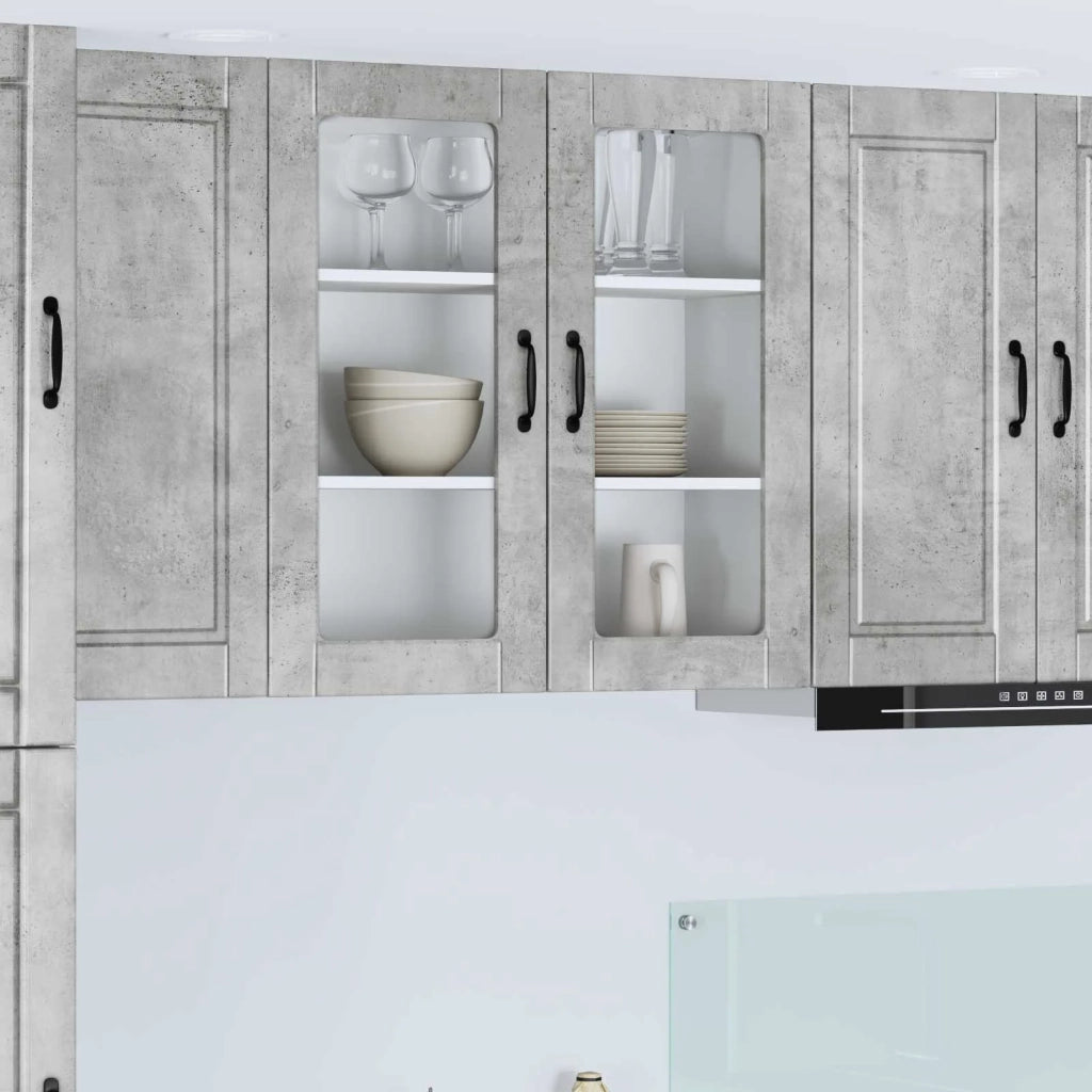 Pensile da cucina | Mobile in vetro da parete PORTO Grigio cemento 80 x 31 x 80 cm