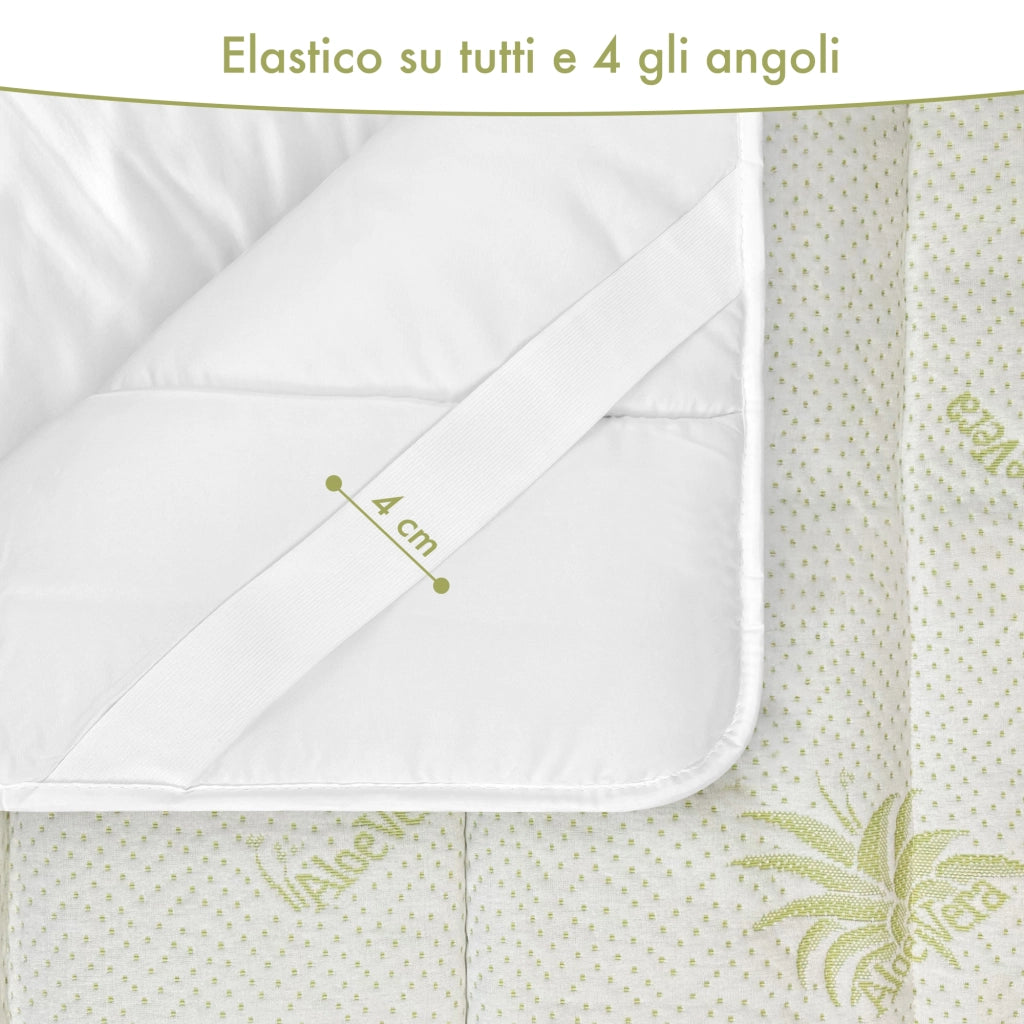 Topper Aloe Vera 400 Grammi Ad Alta Densità Correttore Materasso Con Elastici Coprimaterasso Alto Salva Materassi Spesso Letto Comodo Certificato Oeko Tex Lavabile In Lavatrice Bianco - Matrimoniale