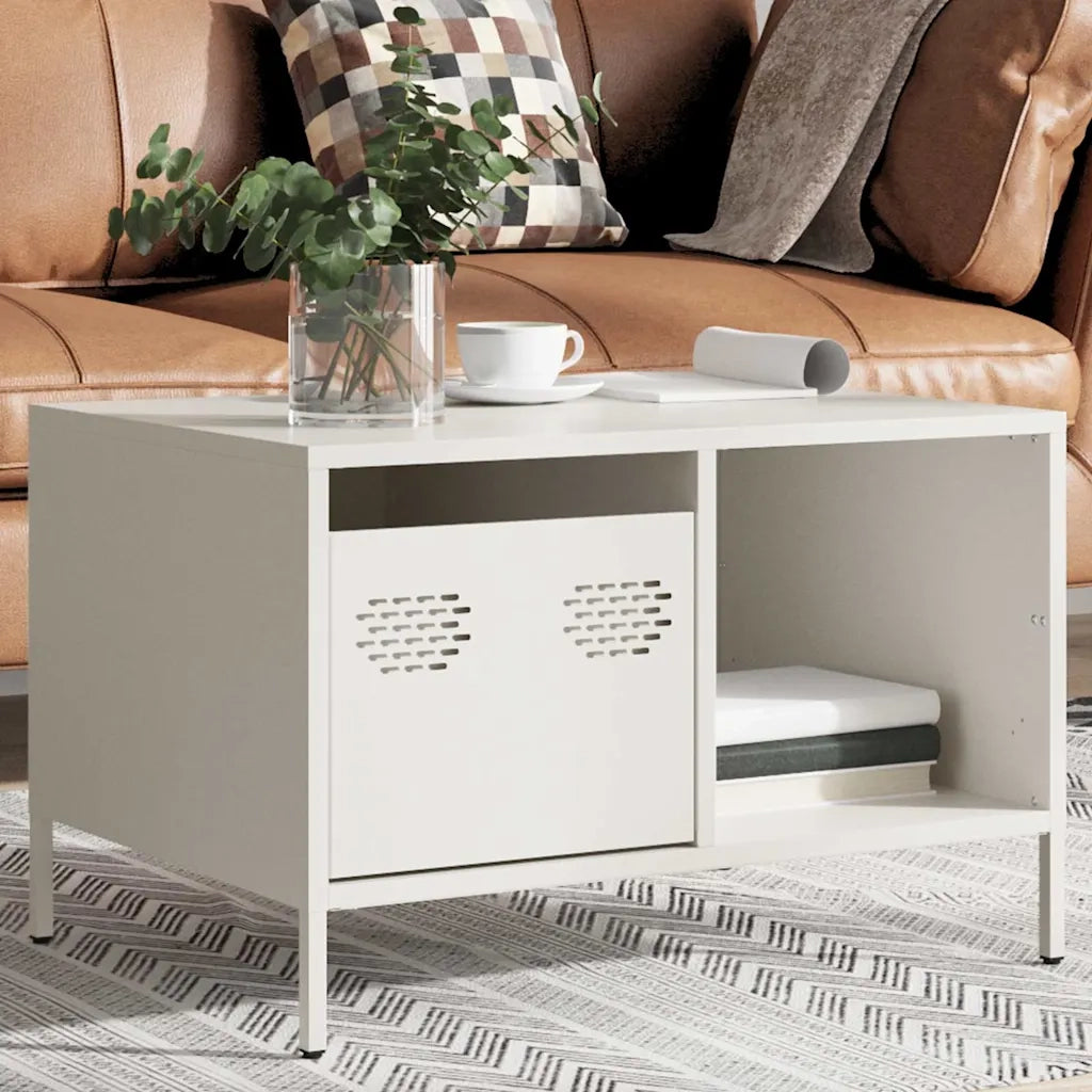 Tavolino Bianco 68,5x50x43,5 cm in Acciaio Laminato a Freddo 851285