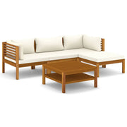 Mobili da giardino mobili da esterno Set di mobili da 5 pezzi con cuscino color crema in legno massello di acacia 02_0016293